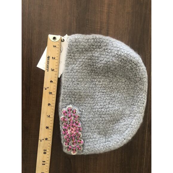 French Knot Lindsay Mason Wool Fleece Lined Hand Embroidered Hat NWT Beaded Gray - Picture 2 of 4